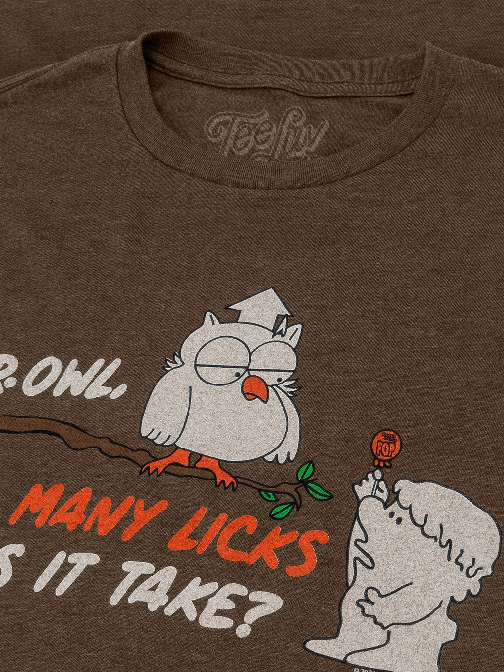 Mr Owl How Many Licks Tootsie Roll T-Shirt - Heather Brown