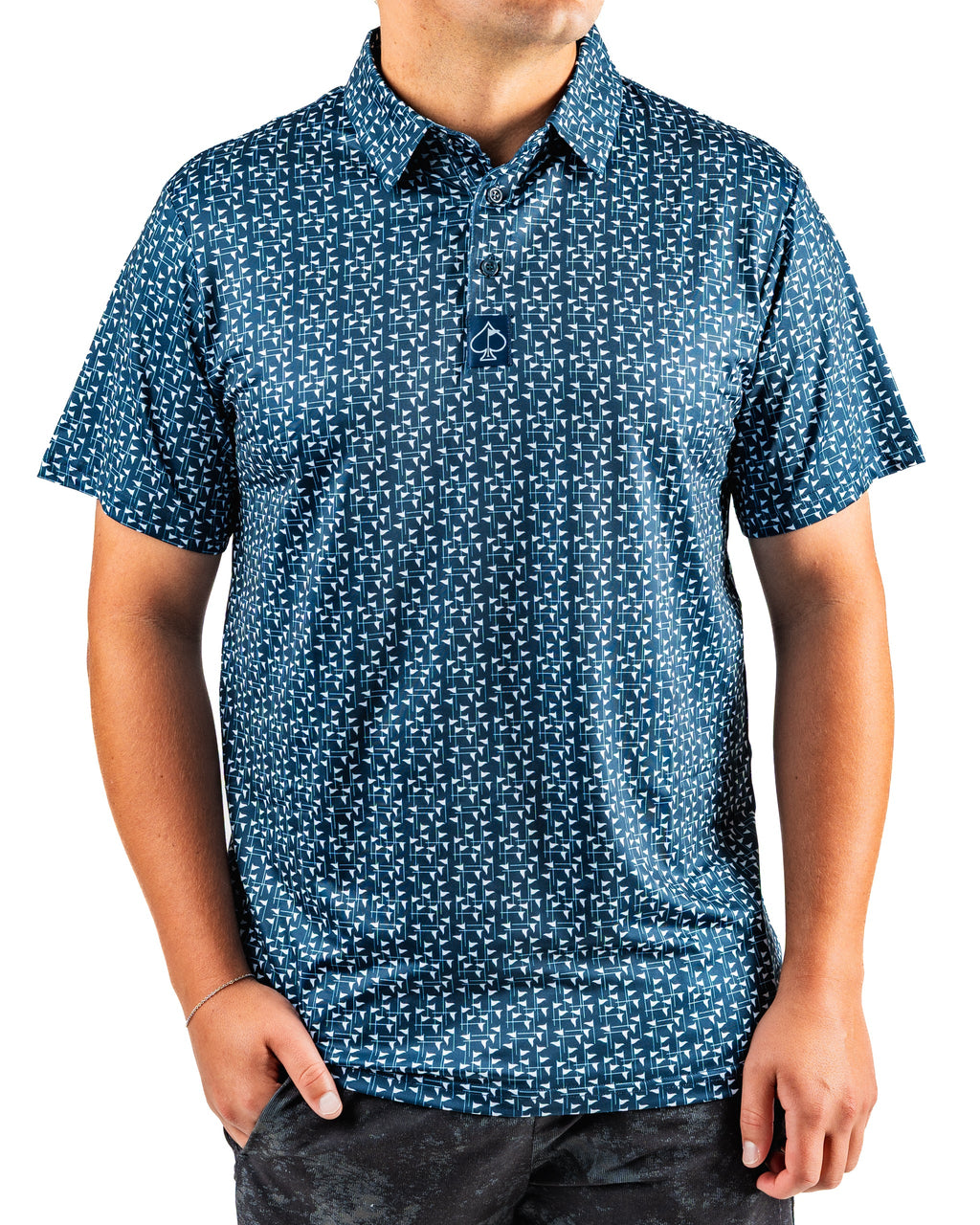 Flag Stick - Navy and White Golf Polo