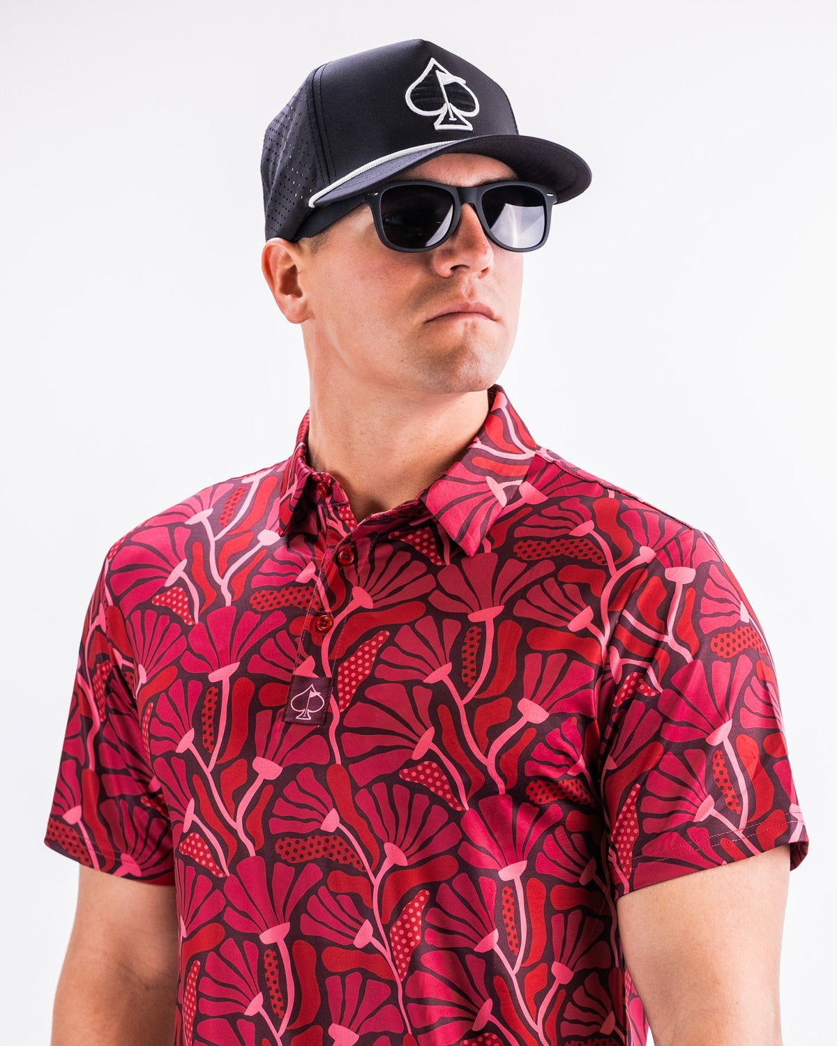 Garden Party Crimson Bloom Golf Polo