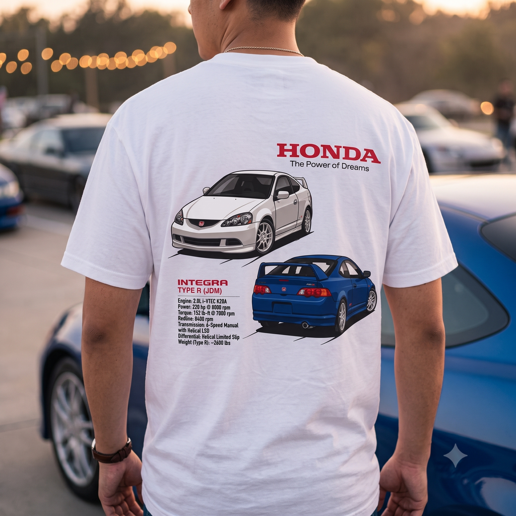 Honda Integra DC5 Shirt | Type R | JDM Cars T-shirt | Acura RSX Championship White Vivid Blue| Japan Tokyo Racers | USA Printed