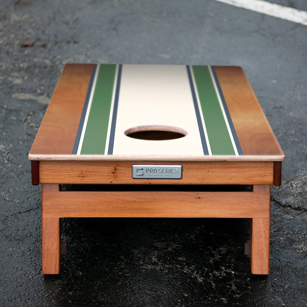 Classic Stripes Mahogany Green and Navy Silver Series Cornhole Boards