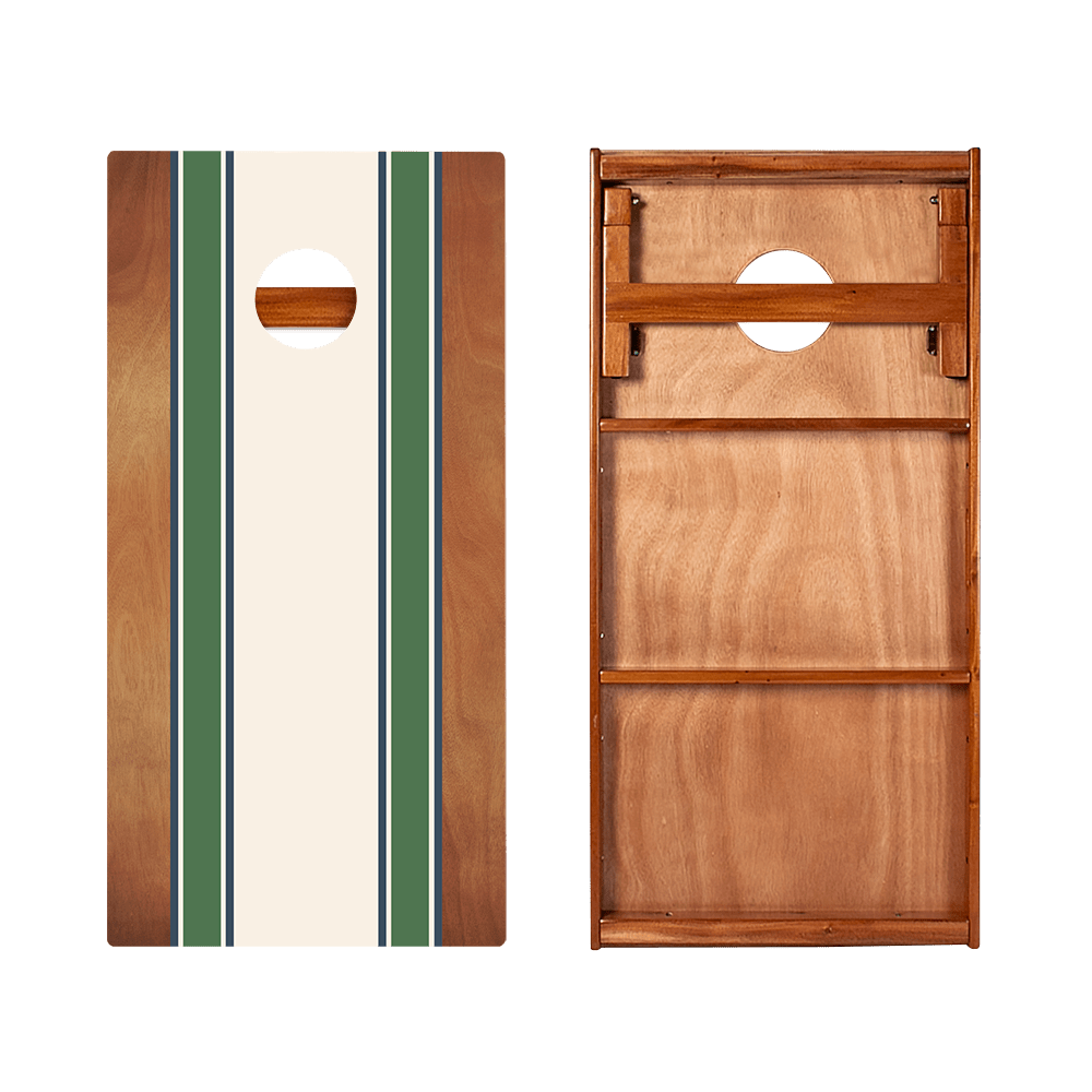 Classic Stripes Mahogany Green and Navy Silver Series Cornhole Boards