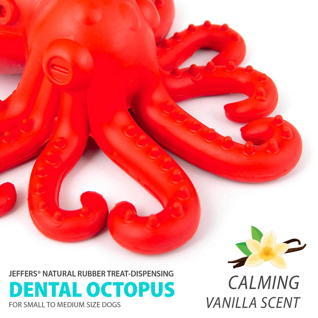 Jeffers Red Octopus Natural Rubber Treat Dispensing Dental Dog Chew Toy
