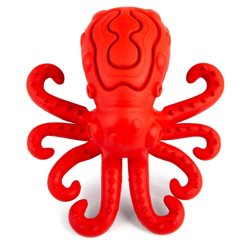 Jeffers Red Octopus Natural Rubber Treat Dispensing Dental Dog Chew Toy