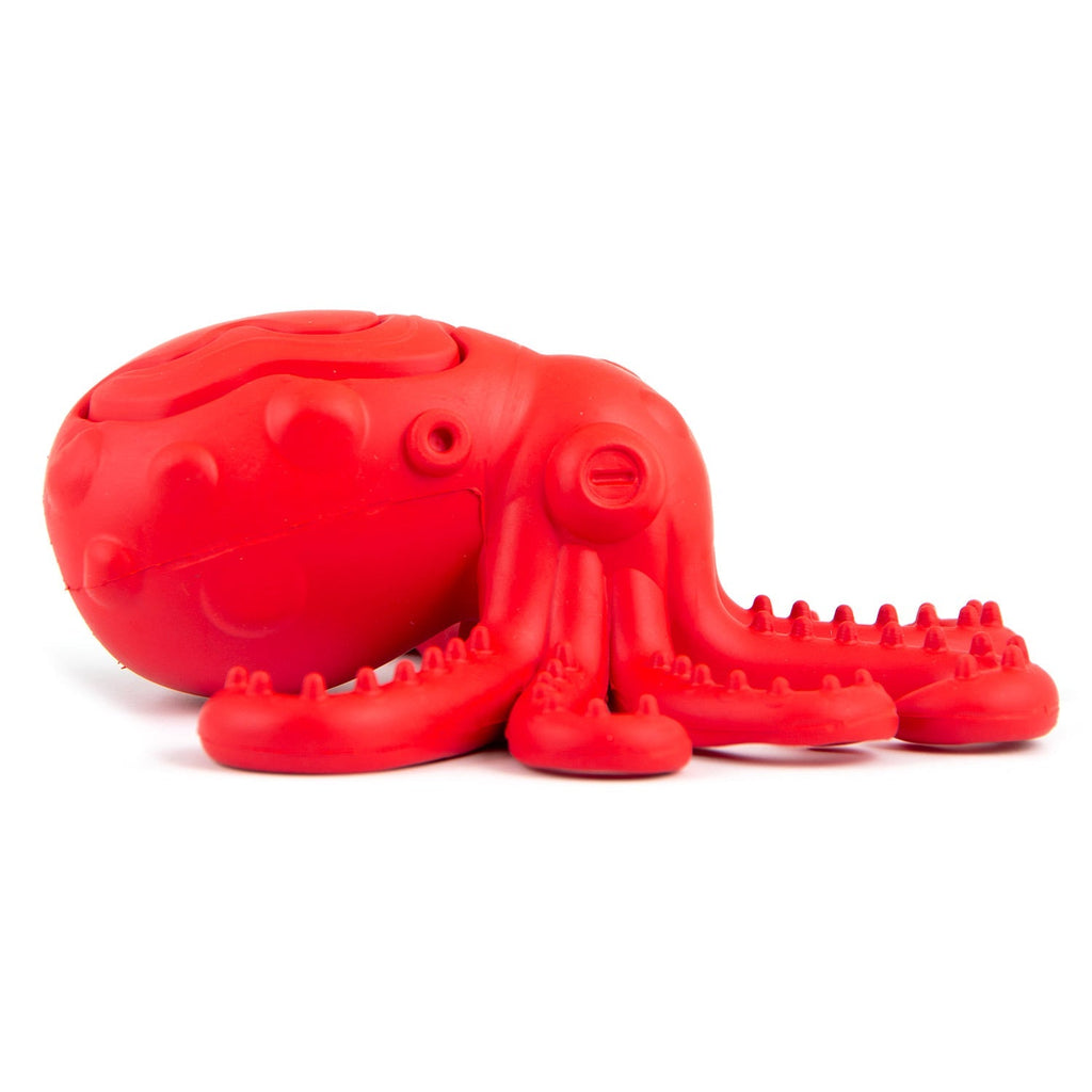 Jeffers Red Octopus Natural Rubber Treat Dispensing Dental Dog Chew Toy